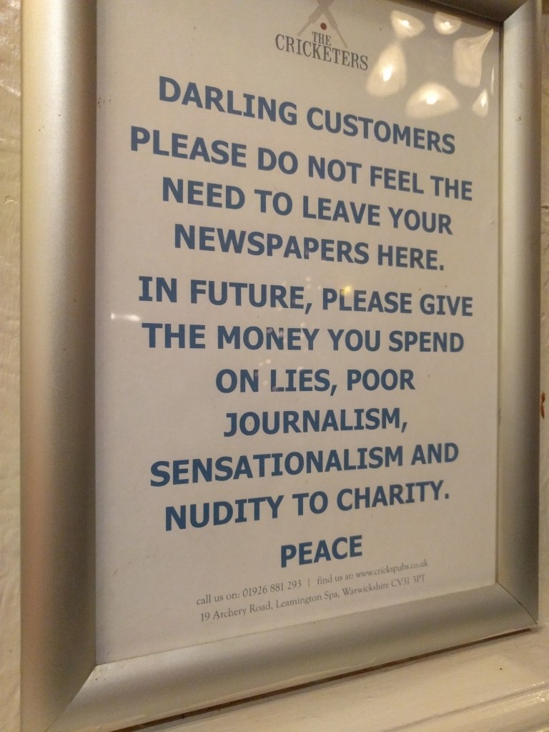 photo of a notice in Leamington Pub